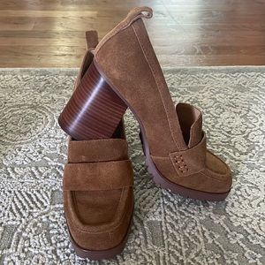 Brown Suede 70’s inspired square chunky heels